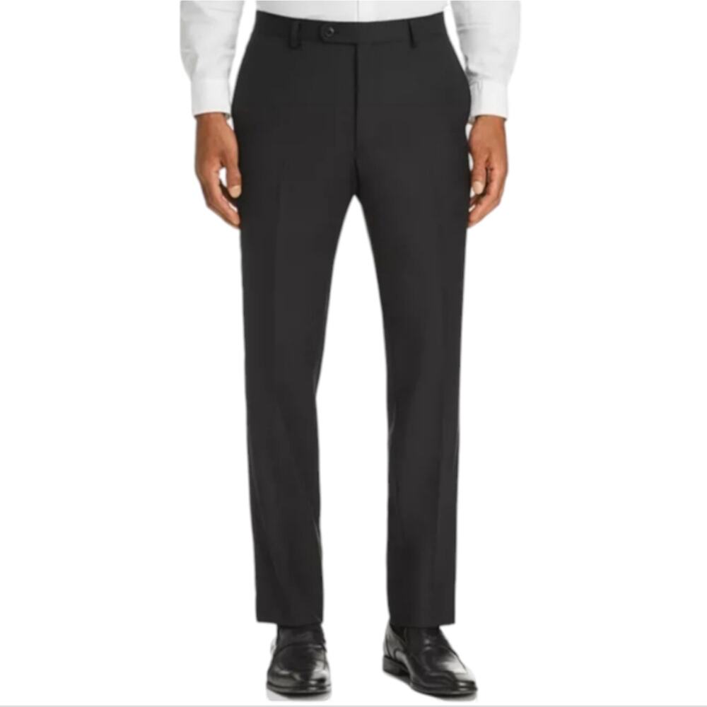 John Varvatos Bedford Pants Mens Size 39R Black Wool Flat Front Dress Slacks